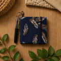 Carnet de notes pense-bête bleu marine fait main avec plumes et stylo, style bohème carré 3,5 pouces