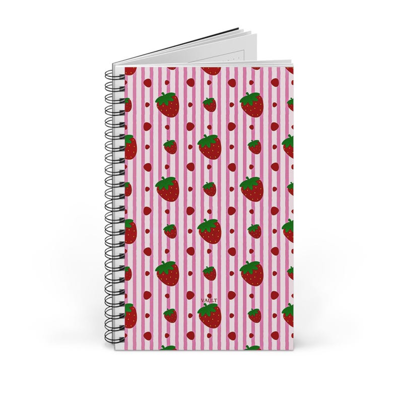 Carnet à spirale fraise, carnet à rayures roses, 160 pages lignées 90 g/m²