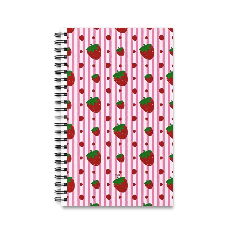 Carnet à spirale fraise, carnet à rayures roses, 160 pages lignées 90 g/m²
