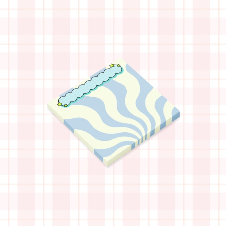 Ensemble de 6 post-it groovy rétro 3x3 pouces - blocs-notes esthétiques pastel à motif damier ondulé - fournitures de bureau