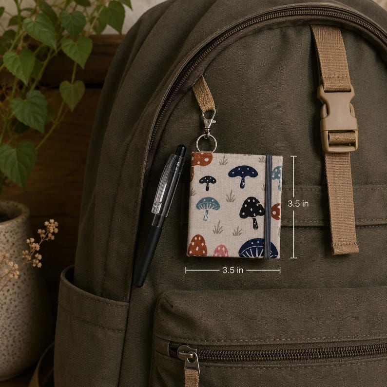 Bloc-notes avec porte-clés en forme de champignon fait main 3,5 pouces avec stylo