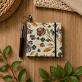 Carnet de notes avec stylo fait main 3,5 x 3,5 pouces, couverture en tissu aquarelle floral, 90 pages de pense-bêtes, bleu sarcelle et lin crème