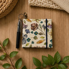 Carnet de notes avec stylo fait main 3,5 x 3,5 pouces, couverture en tissu aquarelle floral, 90 pages de pense-bêtes, bleu sarcelle et lin crème