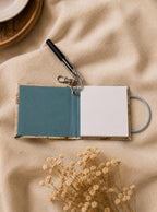 Carnet de notes avec stylo fait main 3,5 x 3,5 pouces, couverture en tissu aquarelle floral, 90 pages de pense-bêtes, bleu sarcelle et lin crème