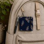 Carnet de notes pense-bête bleu marine fait main avec plumes et stylo, style bohème carré 3,5 pouces
