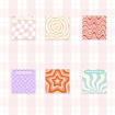 Ensemble de 6 post-it groovy rétro 3x3 pouces - blocs-notes esthétiques pastel à motif damier ondulé - fournitures de bureau